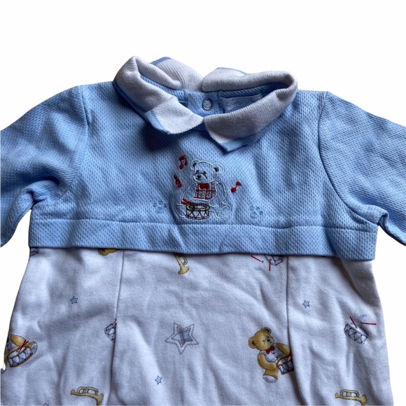 Pant Jumper Jumpsuit Onesie Sz 6 months Drummer Teddy Bear Print Outfit Vintage - Picture 2 of 6